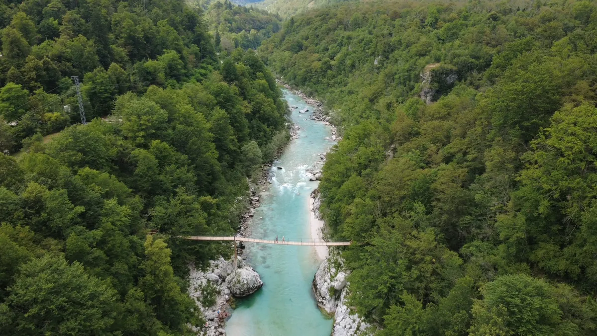 View of the Soča Valley from a SUP